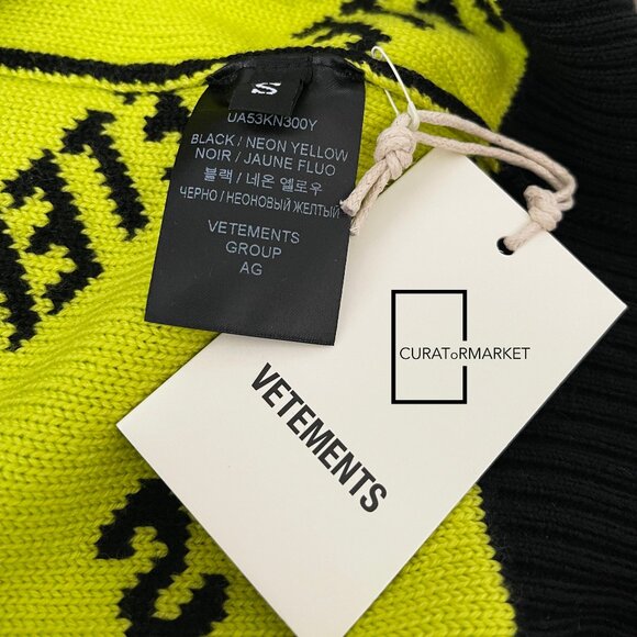 Vetements: RARE Neon All Over Monogram Pattern Logo Knit Fine Wool FW22 - Picture 12 of 16